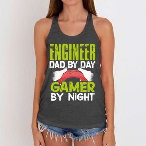 Enginer Dad By Day Gamer By Night Fathers Funny Gaming Gift Women's Knotted Racerback Tank