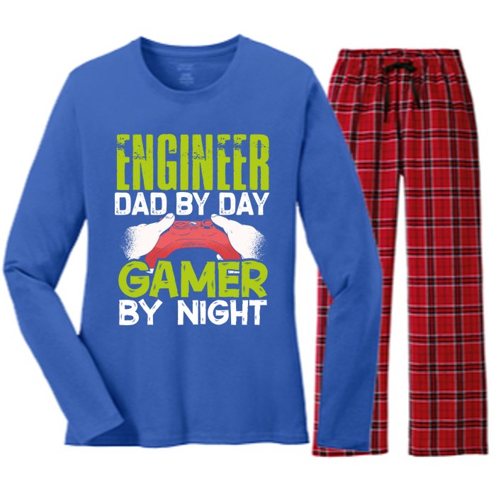 Enginer Dad By Day Gamer By Night Fathers Funny Gaming Gift Women's Long Sleeve Flannel Pajama Set 