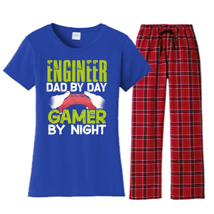 Enginer Dad By Day Gamer By Night Fathers Funny Gaming Gift Women's Flannel Pajama Set