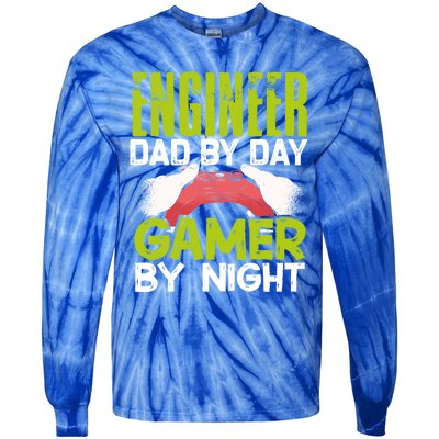 Enginer Dad By Day Gamer By Night Fathers Funny Gaming Gift Tie-Dye Long Sleeve Shirt