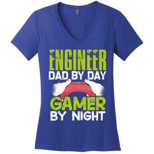 Enginer Dad By Day Gamer By Night Fathers Funny Gaming Gift Women's V-Neck T-Shirt