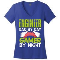 Enginer Dad By Day Gamer By Night Fathers Funny Gaming Gift Women's V-Neck T-Shirt