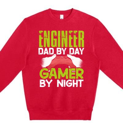 Enginer Dad By Day Gamer By Night Fathers Funny Gaming Gift Premium Crewneck Sweatshirt