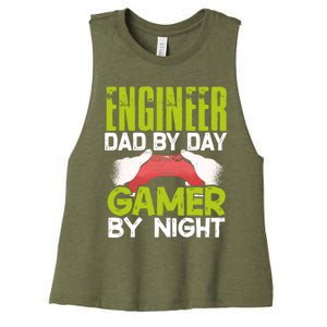 Enginer Dad By Day Gamer By Night Fathers Funny Gaming Gift Women's Racerback Cropped Tank