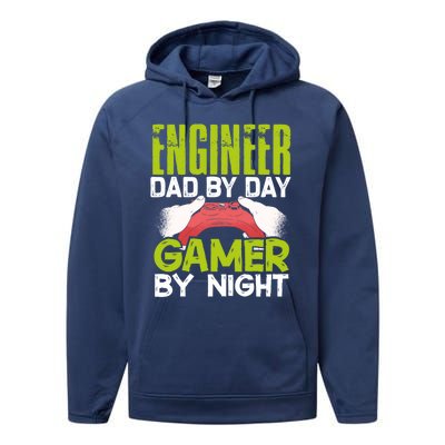 Enginer Dad By Day Gamer By Night Fathers Funny Gaming Gift Performance Fleece Hoodie