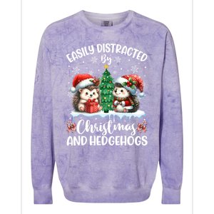 Easily Distracted By Christmas And Hedgehogs Santa Christmas Gift Colorblast Crewneck Sweatshirt