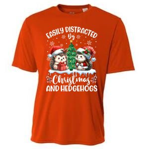 Easily Distracted By Christmas And Hedgehogs Santa Christmas Gift Cooling Performance Crew T-Shirt