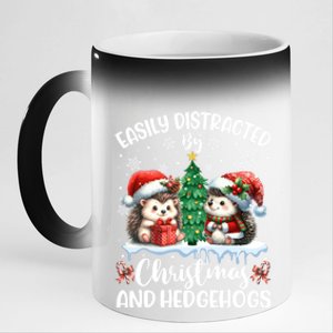 Easily Distracted By Christmas And Hedgehogs Santa Christmas Gift 11oz Black Color Changing Mug