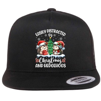 Easily Distracted By Christmas And Hedgehogs Santa Christmas Gift Flat Bill Trucker Hat