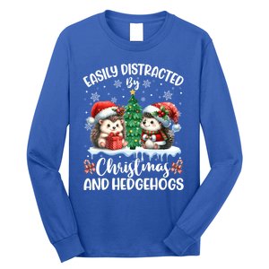 Easily Distracted By Christmas And Hedgehogs Santa Christmas Gift Long Sleeve Shirt