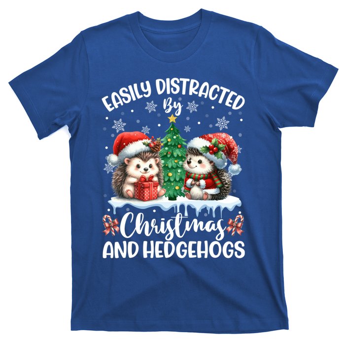 Easily Distracted By Christmas And Hedgehogs Santa Christmas Gift T-Shirt