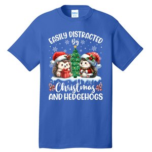 Easily Distracted By Christmas And Hedgehogs Santa Christmas Gift Tall T-Shirt