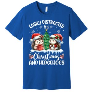 Easily Distracted By Christmas And Hedgehogs Santa Christmas Gift Premium T-Shirt