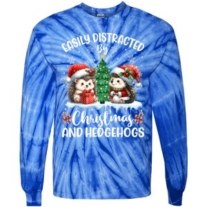 Easily Distracted By Christmas And Hedgehogs Santa Christmas Gift Tie-Dye Long Sleeve Shirt