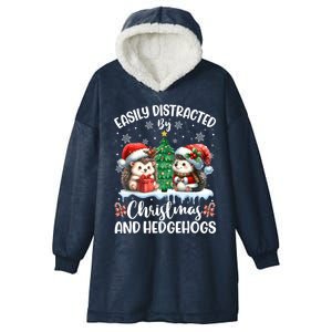 Easily Distracted By Christmas And Hedgehogs Santa Christmas Gift Hooded Wearable Blanket