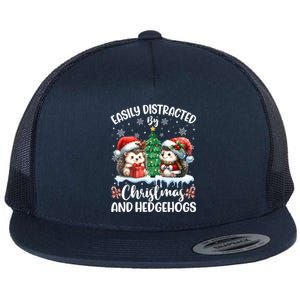 Easily Distracted By Christmas And Hedgehogs Santa Christmas Gift Flat Bill Trucker Hat