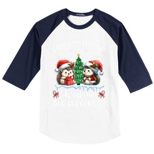 Easily Distracted By Christmas And Hedgehogs Santa Christmas Gift Baseball Sleeve Shirt