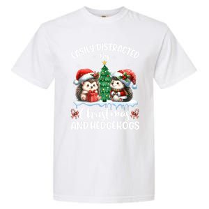 Easily Distracted By Christmas And Hedgehogs Santa Christmas Gift Garment-Dyed Heavyweight T-Shirt