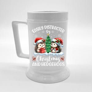 Easily Distracted By Christmas And Hedgehogs Santa Christmas Gift Beer Stein