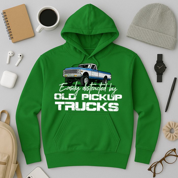 Easily Distracted By Old Pickup Trucks For Retro Hoodie