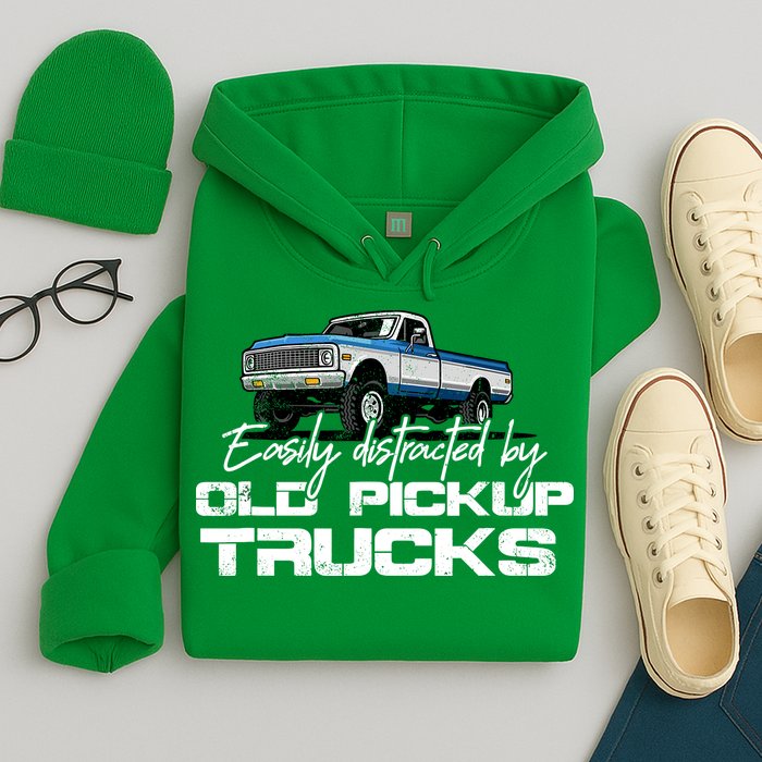 Easily Distracted By Old Pickup Trucks For Retro Hoodie