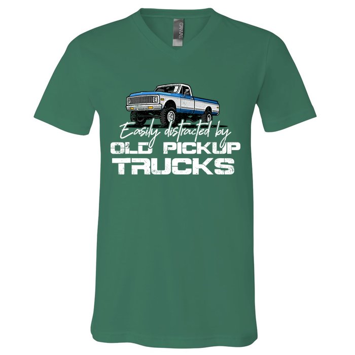 Easily Distracted By Old Pickup Trucks For Retro V-Neck T-Shirt