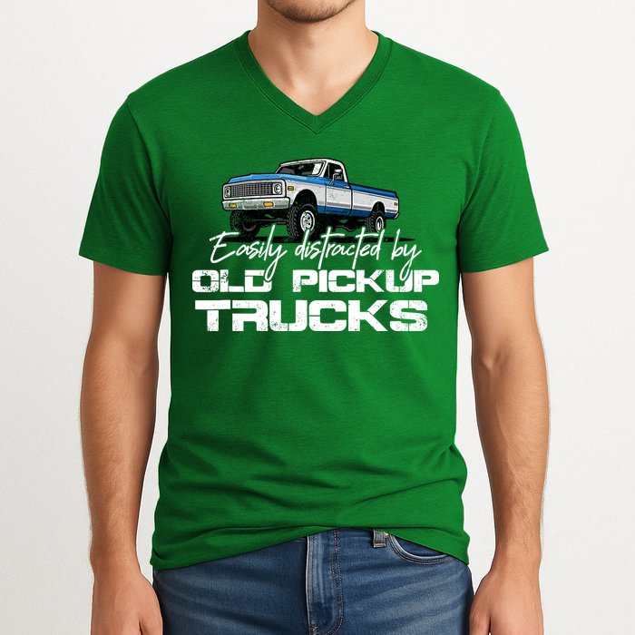Easily Distracted By Old Pickup Trucks For Retro V-Neck T-Shirt