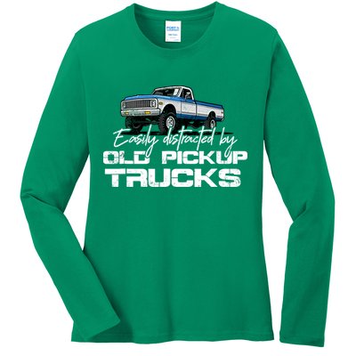 Easily Distracted By Old Pickup Trucks For Retro Ladies Long Sleeve Shirt