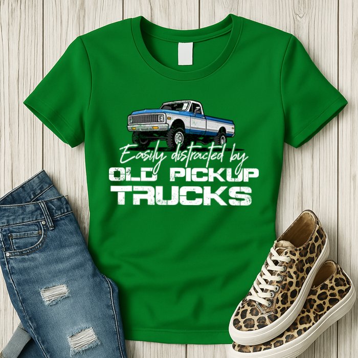 Easily Distracted By Old Pickup Trucks For Retro Womens T-Shirt