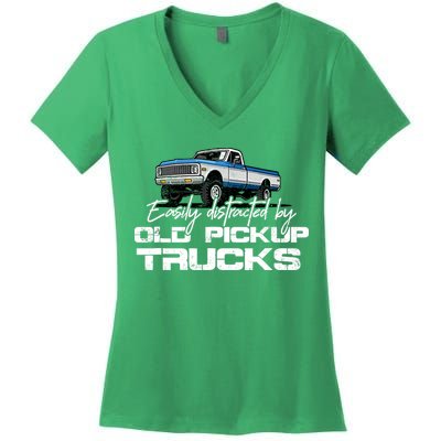 Easily Distracted By Old Pickup Trucks For Retro Women's V-Neck T-Shirt