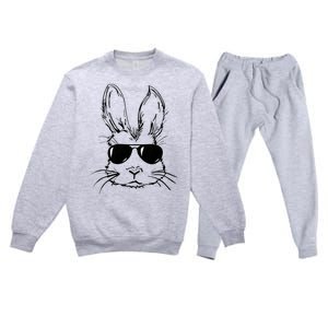 Easter Day Bunny Face With Sunglasses Premium Crewneck Sweatsuit Set