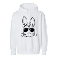 Easter Day Bunny Face With Sunglasses Garment-Dyed Fleece Hoodie