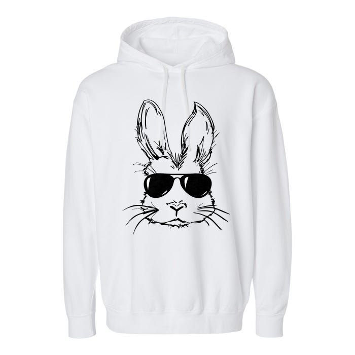 Easter Day Bunny Face With Sunglasses Garment-Dyed Fleece Hoodie