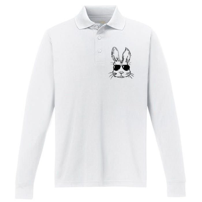 Easter Day Bunny Face With Sunglasses Performance Long Sleeve Polo