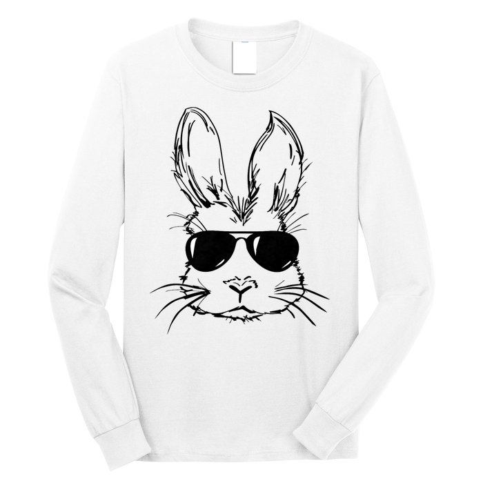 Easter Day Bunny Face With Sunglasses Long Sleeve Shirt