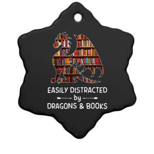 easily distracted by Dragon and Books nerds Ceramic Star Ornament