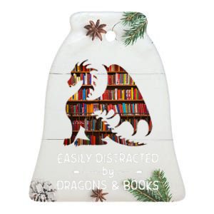 easily distracted by Dragon and Books nerds Ceramic Bell Ornament