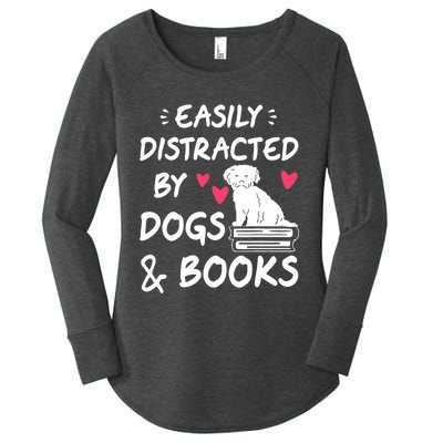 Easily Distracted By Dogs And Books Dog & Book Lover Women's Perfect Tri Tunic Long Sleeve Shirt