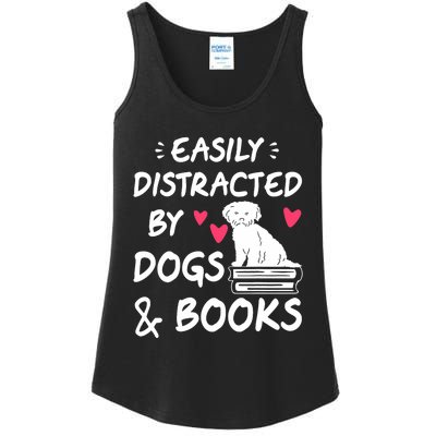 Easily Distracted By Dogs And Books Dog & Book Lover Ladies Essential Tank