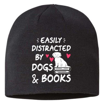 Easily Distracted By Dogs And Books Dog & Book Lover Sustainable Beanie