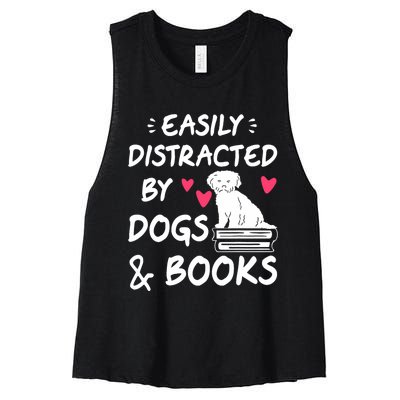 Easily Distracted By Dogs And Books Dog & Book Lover Women's Racerback Cropped Tank