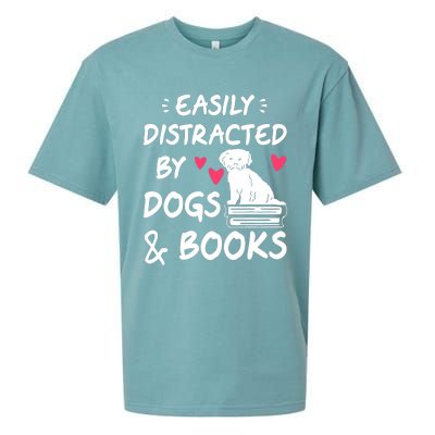 Easily Distracted By Dogs And Books Dog & Book Lover Sueded Cloud Jersey T-Shirt