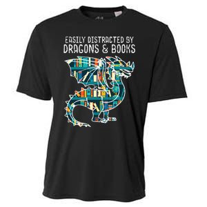 Easily Distracted By Dragons Books Funny Reading Bookworm Cooling Performance Crew T-Shirt