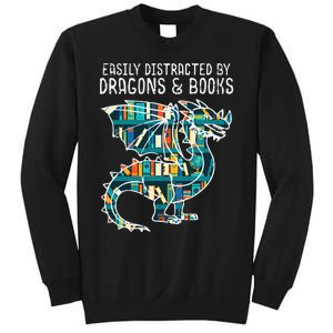 Easily Distracted By Dragons Books Funny Reading Bookworm Sweatshirt