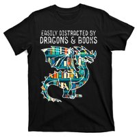 Easily Distracted By Dragons Books Funny Reading Bookworm T-Shirt