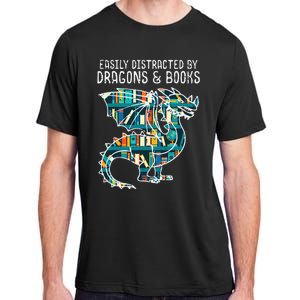 Easily Distracted By Dragons Books Funny Reading Bookworm Adult ChromaSoft Performance T-Shirt