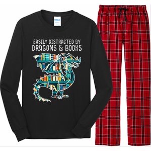 Easily Distracted By Dragons Books Funny Reading Bookworm Long Sleeve Pajama Set