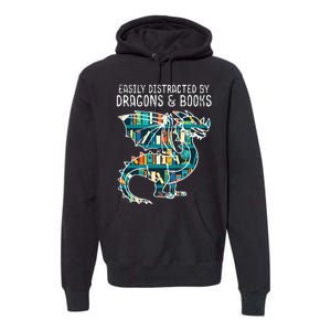 Easily Distracted By Dragons Books Funny Reading Bookworm Premium Hoodie