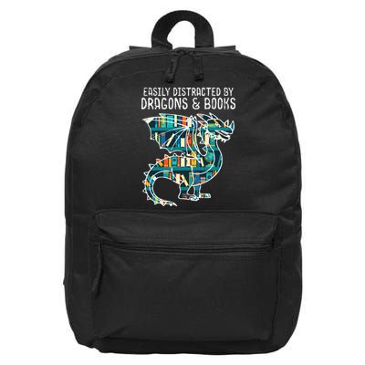Easily Distracted By Dragons Books Funny Reading Bookworm 16 in Basic Backpack