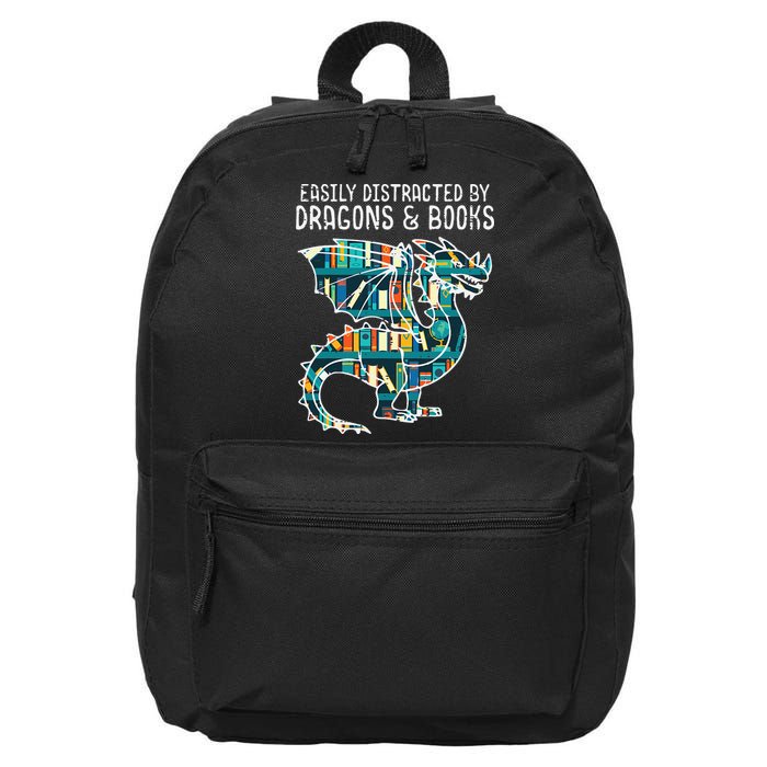 Easily Distracted By Dragons Books Funny Reading Bookworm 16 in Basic Backpack